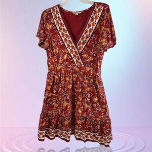 Francesca’s Miami  Women’s V-Neck Orange Floral Dress Size Medium